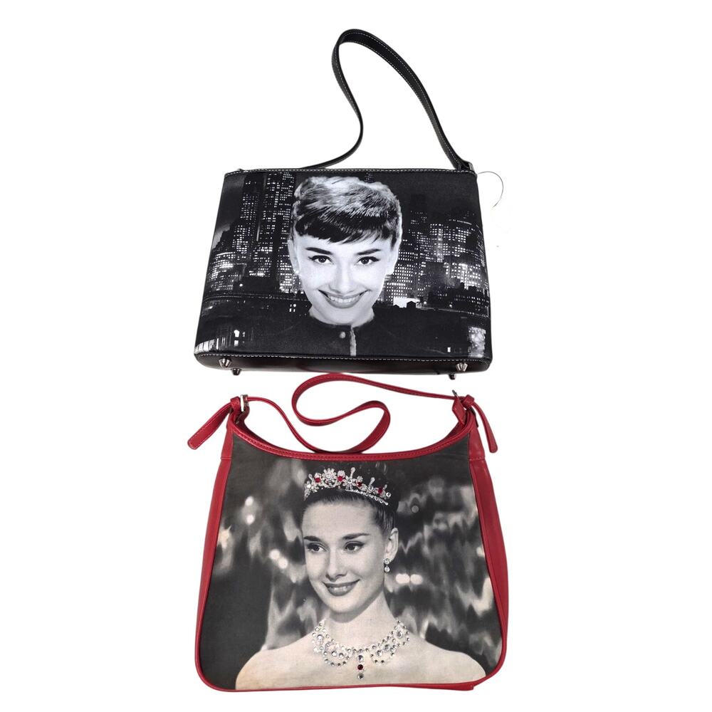 Audrey Hepburn Purse Lot 2pc Red Crossbody Black NYC Satchel Bag Set
